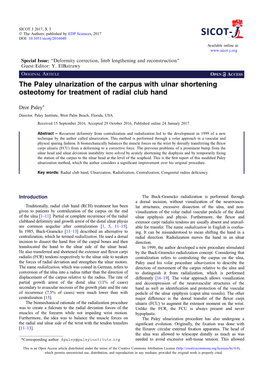 The Paley Ulnarization of the Carpus with Ulnar Shortening Osteotomy for Treatment of Radial Club Hand