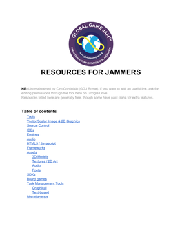 Resources for Jammers