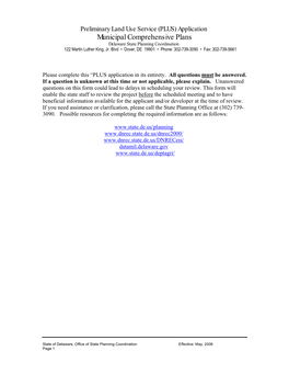 Municipal Comprehensive Plans Delaware State Planning Coordination 122 Martin Luther King, Jr