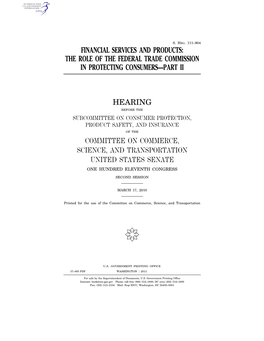 Financial Services and Products: the Role of the Federal Trade Commission in Protecting Consumers—Part Ii