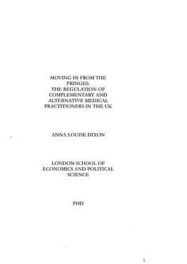 The Regulation of Complementary and Alternative Medical Practitioners in the Uk