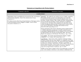 Attachment a 1 Statements on Competition in the Wireless Industry