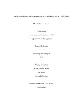 Overcoming Barriers to HIV/STD Partner Services in Kenya and the United States Marielle Simone Goyette a Dissertation Submitted