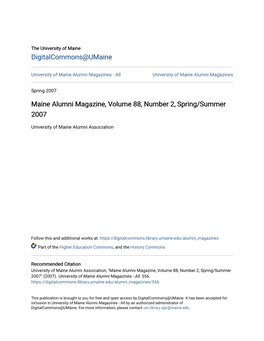Maine Alumni Magazine, Volume 88, Number 2, Spring/Summer 2007