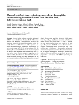 Thermodesulfobacterium Geofontis Sp. Nov., a Hyperthermophilic, Sulfate-Reducing Bacterium Isolated from Obsidian Pool, Yellowstone National Park