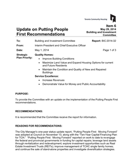 Update on Putting People First Recommendations Report: BIC:2014-32 Page 2 of 3