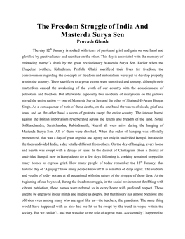 The Freedom Struggle of India and Masterda Surya Sen Provash Ghosh