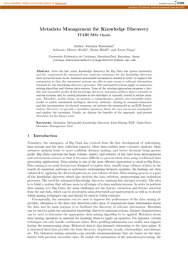 Metadata Management for Knowledge Discovery IT4BI Msc Thesis