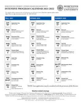 Intensive Program Calendar 2021-2022