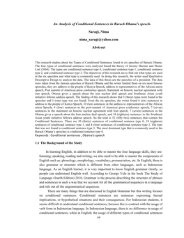 An Analysis of Conditional Sentences in Barack Obama's Speech. Saragi