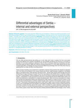 Differential Advantages of Serbia – Internal and External Perspectives DOI: 10.7595/Management.Fon.2018.0007