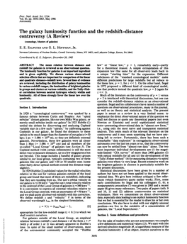 The Galaxy Luminosity Function and the Redshift-Distance Controversy (A Review) (Cosmology/Clusters of Galaxies) E