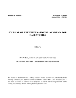 Journal of the International Academy for Case Studies