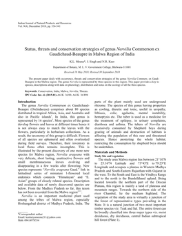 Status, Threats and Conservation Strategies of Genus Nervilia Commerson Ex Gaudichaud-Beaupre in Malwa Region of India