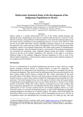 Multivariate Statistical Study of the Development of the Indigenous Populations in Mexico