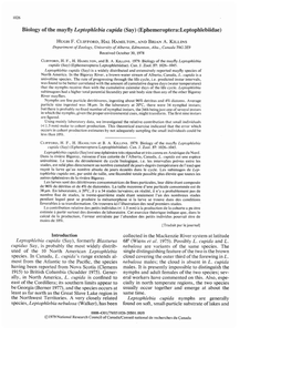 Biology of the Mayfly Leptophlebia Cupida (Say) (Ephemeroptera:Leptophlebiidae)