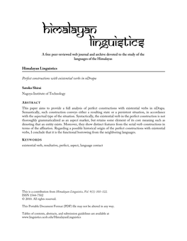 Himalayan Linguistics Perfect Constructions with Existential Verbs