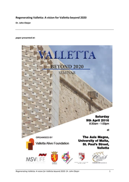 Regenerating Valletta: a Vision for Valletta Beyond 2020