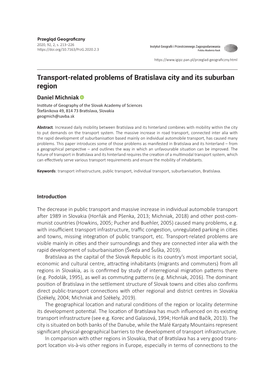 (2020), Transport-Related Problems of Bratislava City and Its