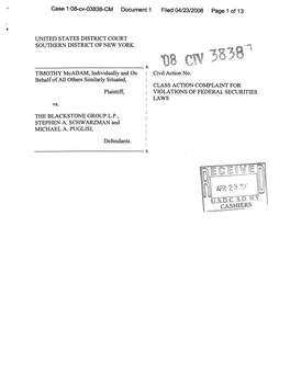 Timothy Mcadam, Et Al. V. the Blackstone Group L.P., Et Al. 08-CV