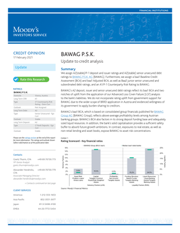 CREDIT OPINION BAWAG P.S.K. 17 February 2021 Update to Credit Analysis