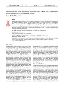 Taxonomic Review of the Ponerine Ant Genus Leptogenys ROGER, 1861