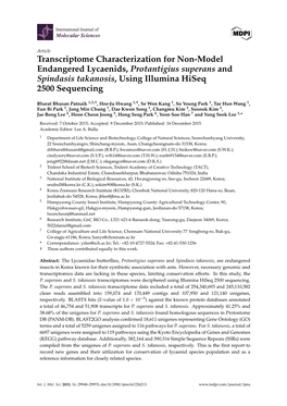 Transcriptome Characterization for Non-Model Endangered Lycaenids, Protantigius Superans and Spindasis Takanosis, Using Illumina Hiseq 2500 Sequencing