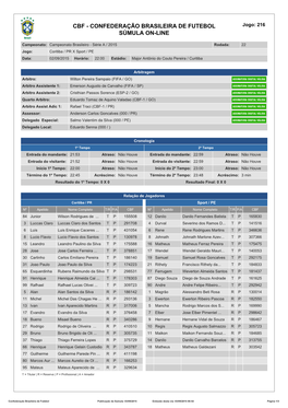 CBF - CONFEDERAÇÃO BRASILEIRA DE FUTEBOL Jogo: 216 SÚMULA ON-LINE