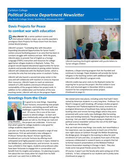 Political Science Department Newsletter One North College Street, Northfield, Minnesota 55057 Summer 2015