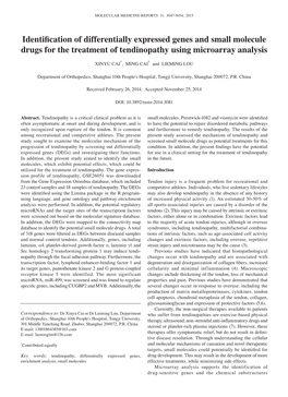 Identification of Differentially Expressed Genes and Small Molecule Drugs for the Treatment of Tendinopathy Using Microarray Analysis