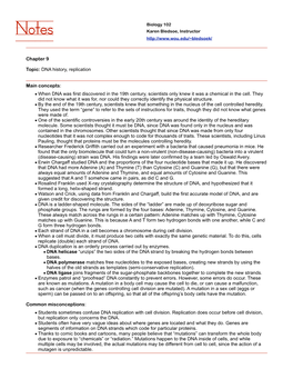 Chapter 9 Topic: DNA History, Replication Main Concepts