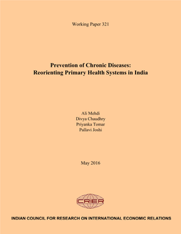Prevention of Chronic Diseases: Reorienting Primary Health Systems in India