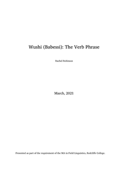 Wushi (Babessi): the Verb Phrase