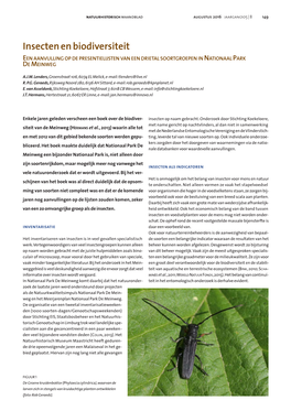 Insecten En Biodiversiteit Een Aanvulling Op De Presentielijsten Van Een Drietal Soortgroepen in Nationaal Park De Meinweg