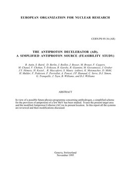The Antiproton Decelerator (Ad), a Simplified Antiproton Source (Feasibility Study)