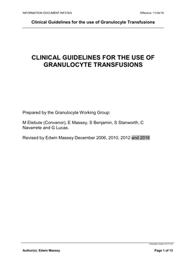 Clinical Guidelines for the Use of Granulocyte Transfusions