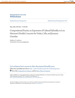 Compositional Practice As Expression of Cultural Hybridity in Lou Harrison’S Double Concerto for Violin, Cello, and Javanese Gamelan