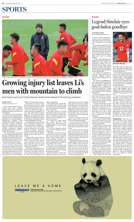 Growing Injury List Leaves Li's Men with Mountain to Climb