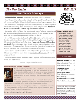 The New Shofar Fall 2015 President’S Message