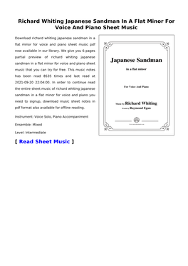 Richard Whiting Japanese Sandman in a Flat Minor for Voice and Piano Sheet Music