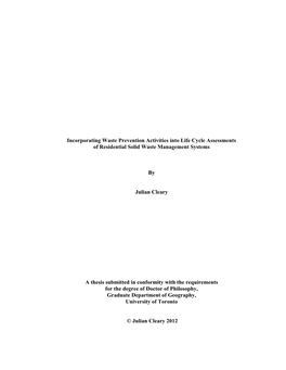 Incorporating Waste Prevention Activities Into Life Cycle Assessments of Residential Solid Waste Management Systems