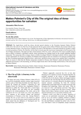 Matteo Palmieri's City of Life:The Original Idea of Three Opportunities