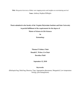 Anthony Stephen Dimeglio Thesis Submitted to The