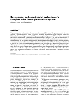 Development and Experimental Evaluation of a Complete Solar Thermophotovoltaic System Alejandro Datas and Carlos Algora