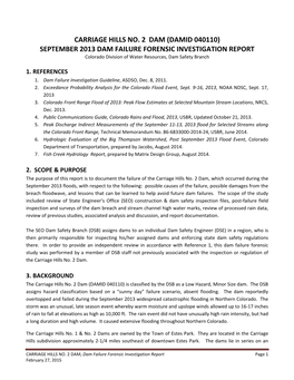 CARRIAGE HILLS NO. 2 DAM (DAMID 040110) SEPTEMBER 2013 DAM FAILURE FORENSIC INVESTIGATION REPORT Colorado Division of Water Resources, Dam Safety Branch