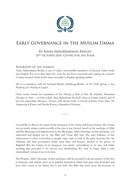Early Governance in the Muslim Umma