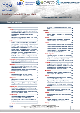 Emerging Sovereign Debt Markets NEWS Table of Contents