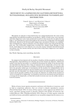 Orthoptera: Tettigoniidae): Sex-Specific Response to Food Plant Distribution