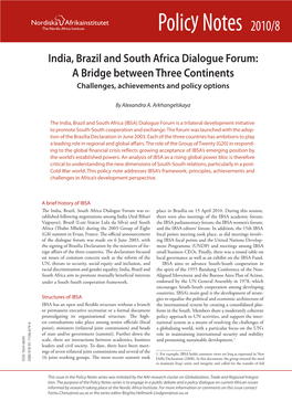 India, Brazil and South Africa Dialogue Forum: a Bridge Between Three Continents Challenges, Achievements and Policy Options