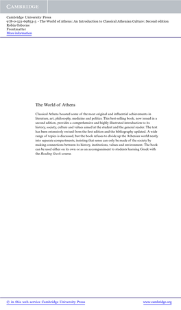 The World of Athens: an Introduction to Classical Athenian Culture: Second Edition Robin Osborne Frontmatter More Information